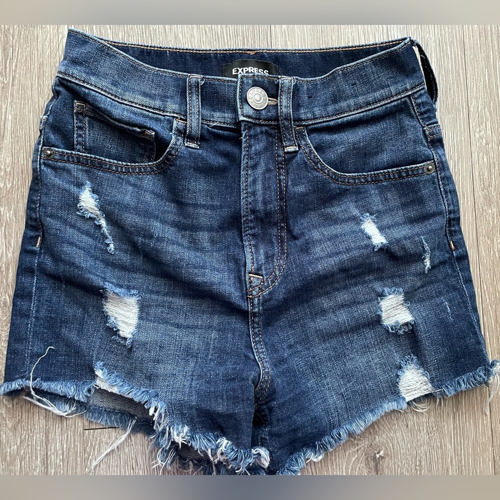 Express 00 Shortie super high rise denim shorts